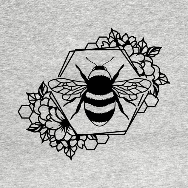 Bee in Hexagon with Flowers by Tidewater Beekeepers